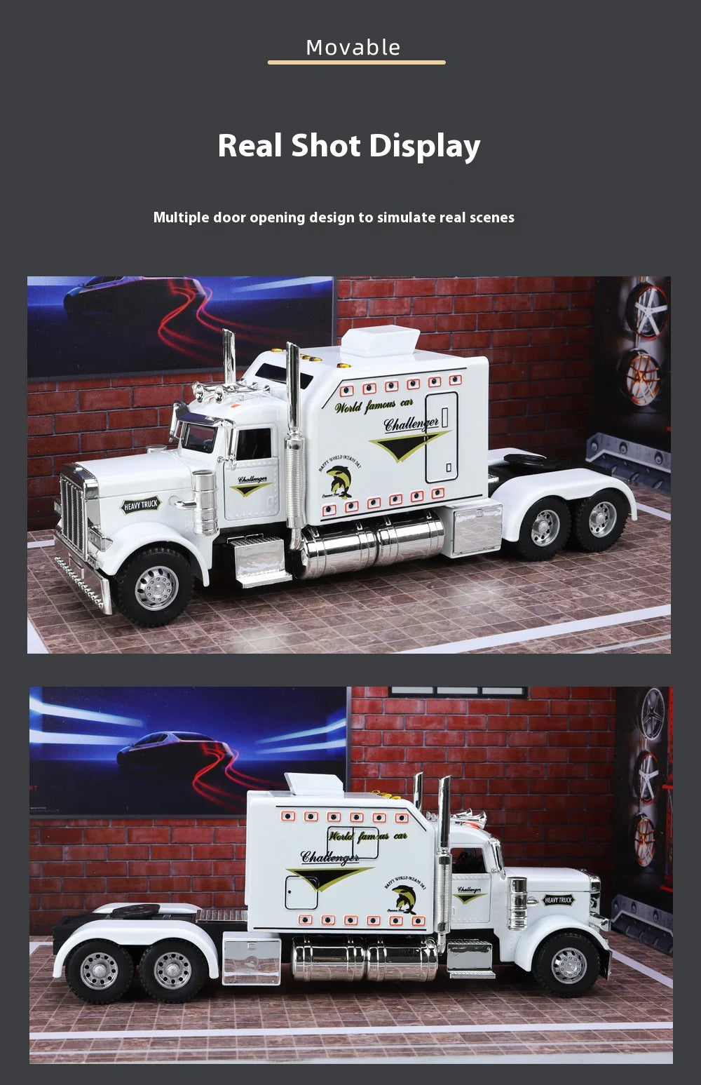 1:24 Peterbilt 389 alloy car model, with lighting and simulated sound effects,Toy Trucks for Boys gift
