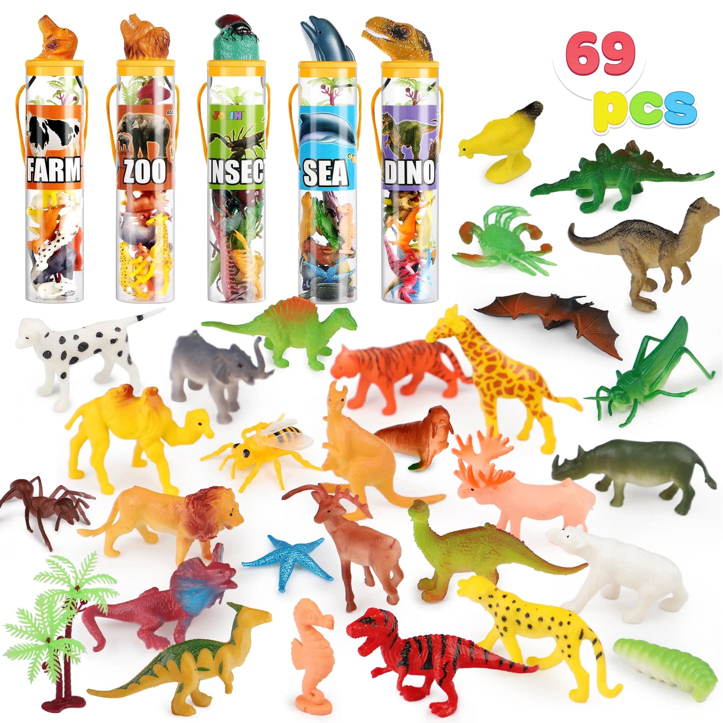 Joyfy 69Pcs Small Animal Figures Assorted Mini Plastic Animal Toy Tiny Little Animals for Kids Birthday Party Favor