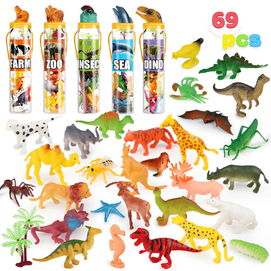 Joyfy 69Pcs Small Animal Figures Assorted Mini Plastic Animal Toy Tiny Little Animals for Kids Birthday Party Favor