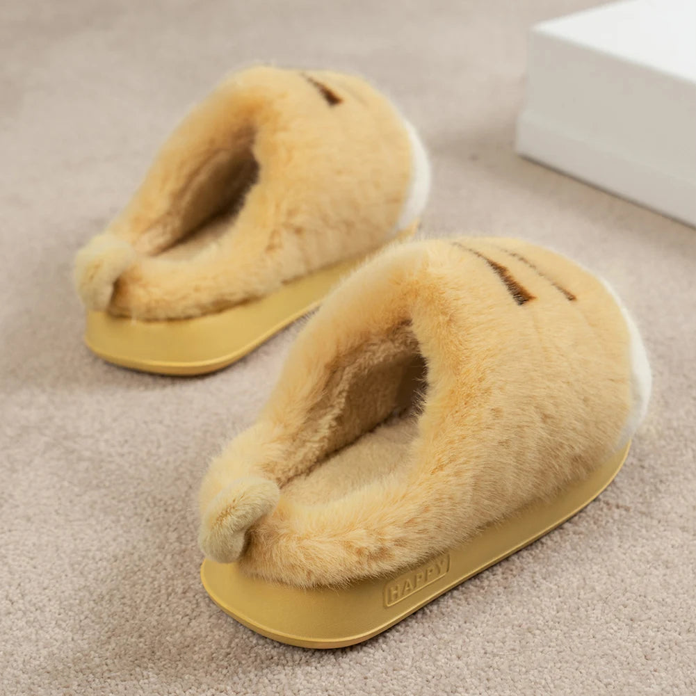3D Cat Paw Slippers Women's Home Shoes Non Slip Furry Mules Female Fashion Warm Fluffy Slides Outdoor Cat Slippers for Autumn Wi