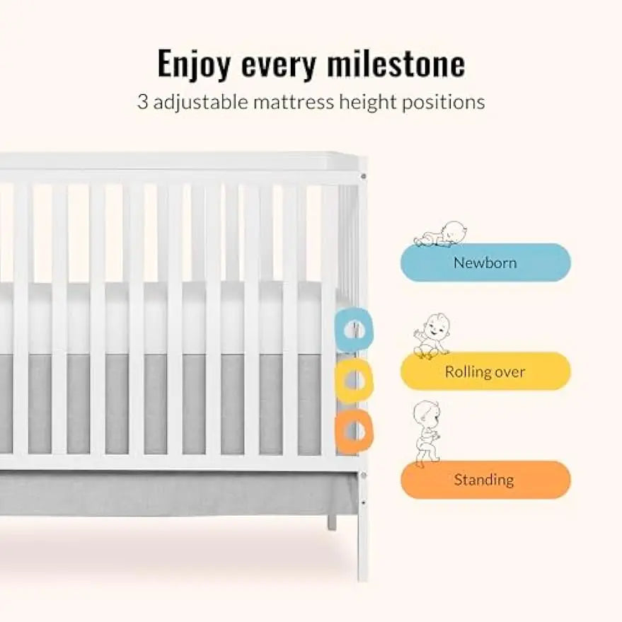5-in-1 Convertible Full-Size Baby Crib with Toddler, Day & Full Bed Conversion in White, Sustainable Pinewood