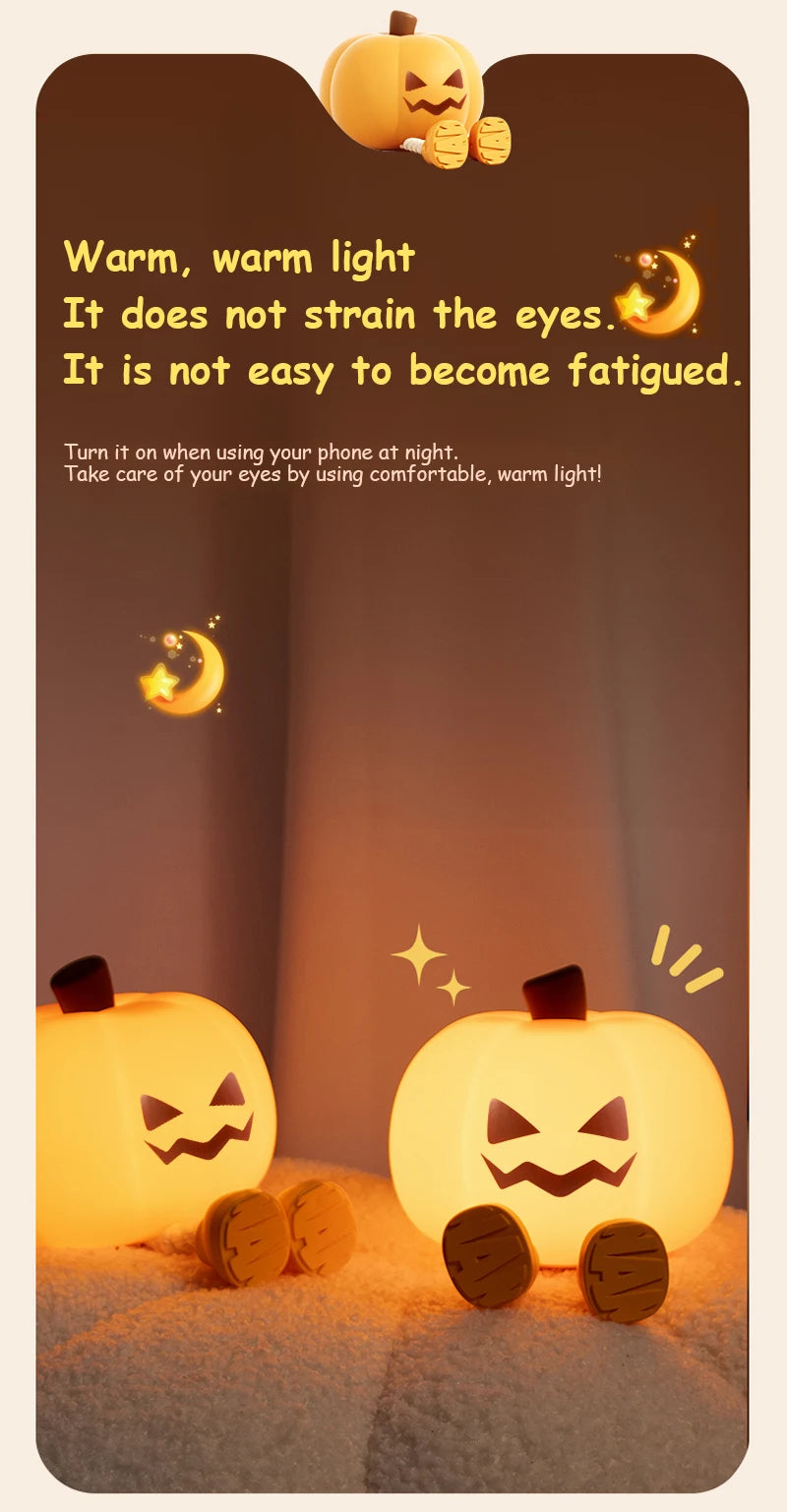Pumpkin Night Light Cute Soft Silicone Safe Lamp Decorations Timing Dimmable Bedside Decor Kids Babies Halloween Gifts