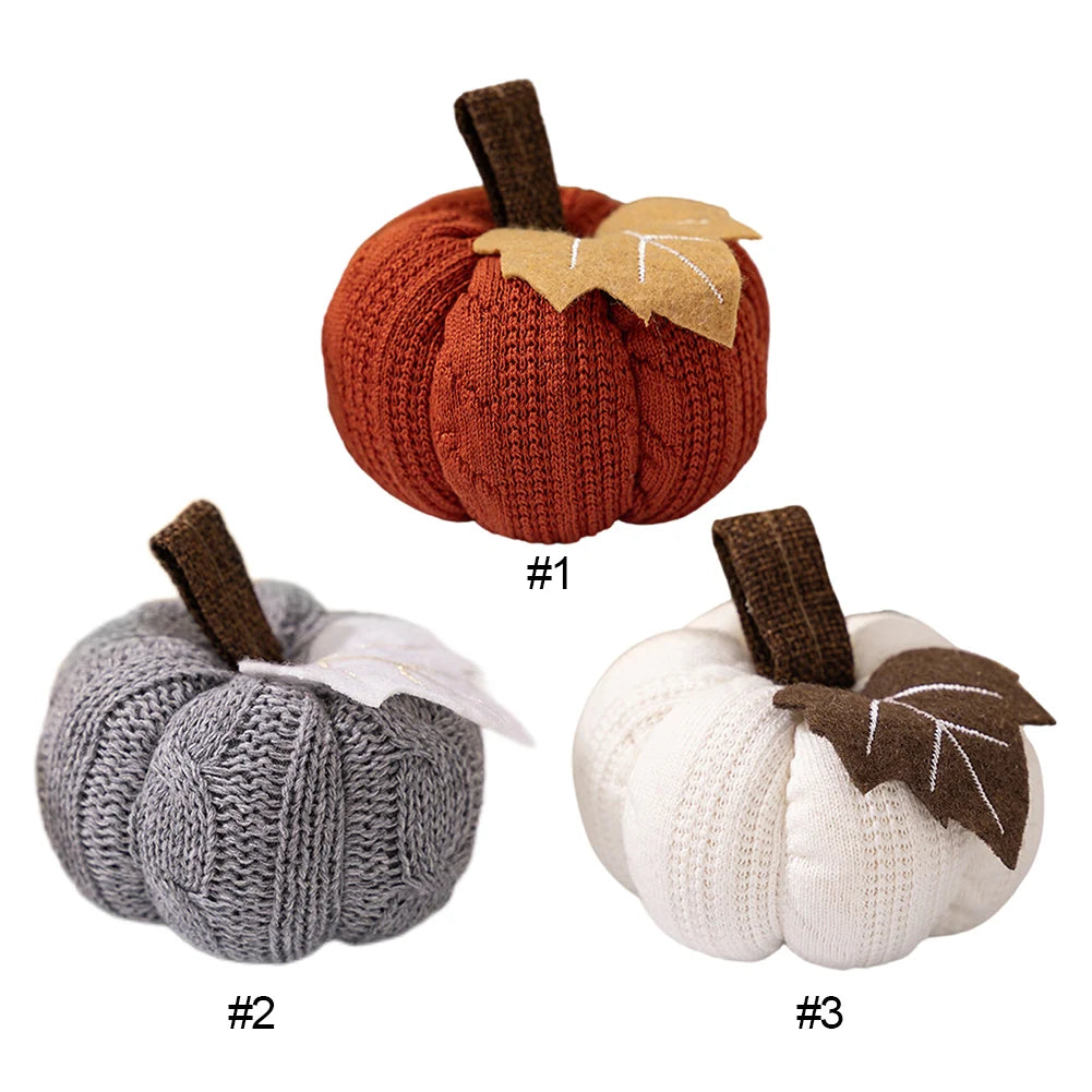 1-3PCS Autumn New Knit Mini Pumpkin with Maple Leaf Decoration Halloween Thanksgiving Day Kitchen Centerpiece Ornament Gifts