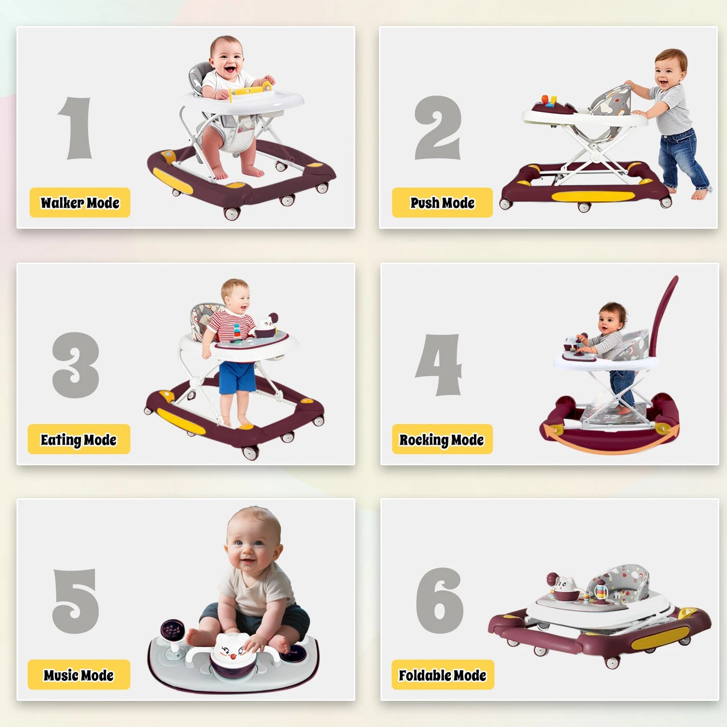 Baby Multi-Functional Comfortable Walker With Awning Anti-Rollover Baby Walker Can Sit Adjust And Shake The Walker For Boy Girls