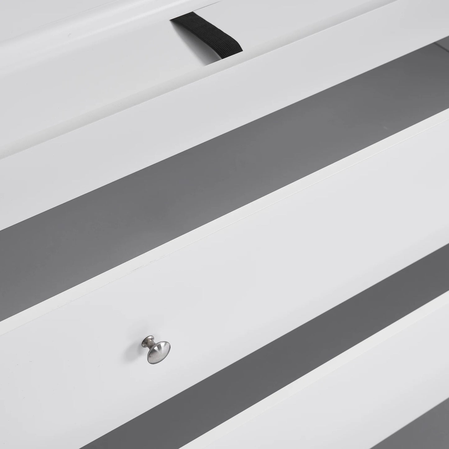 White three-drawer baby crib with safety rail, wooden baby crib with storage combination