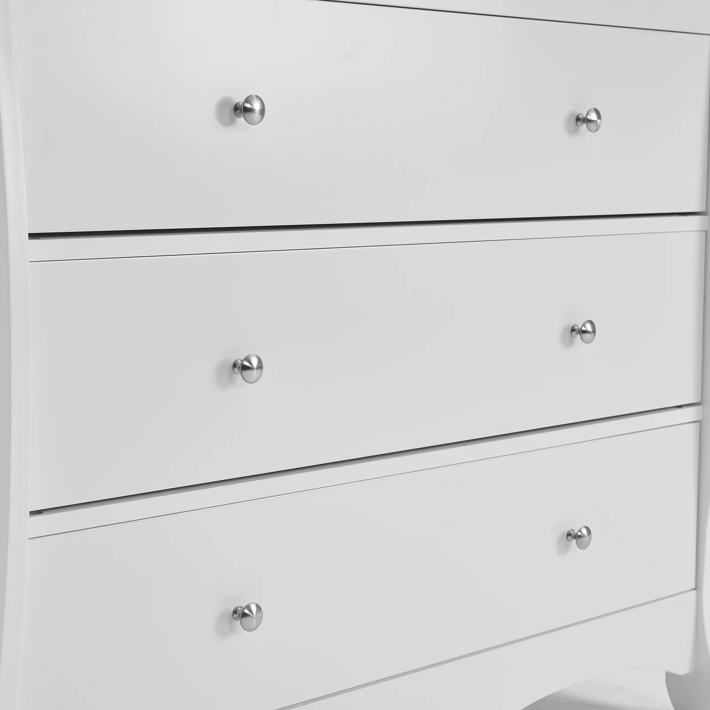 White three-drawer baby crib with safety rail, wooden baby crib with storage combination