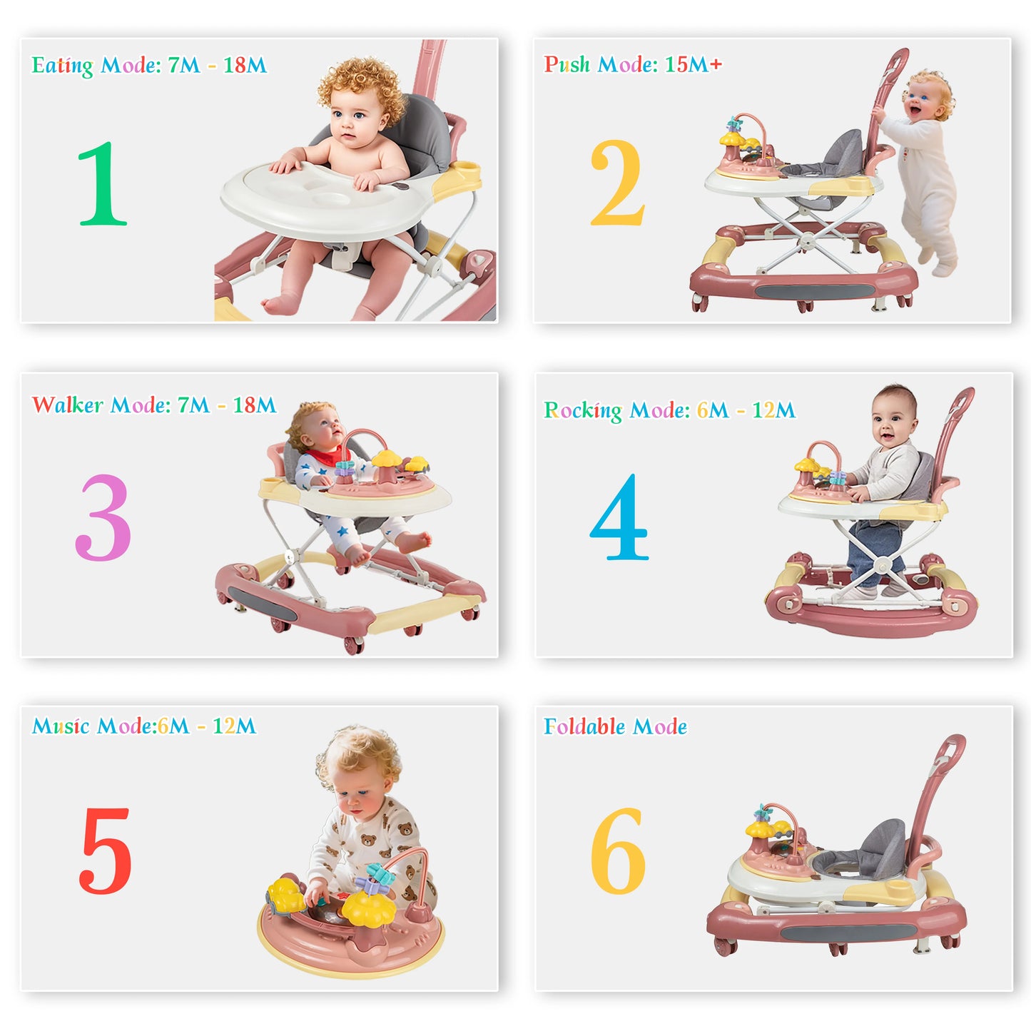 Baby Multi-Functional Comfortable Walker With Awning Anti-Rollover Baby Walker Can Sit Adjust And Shake The Walker For Boy Girls