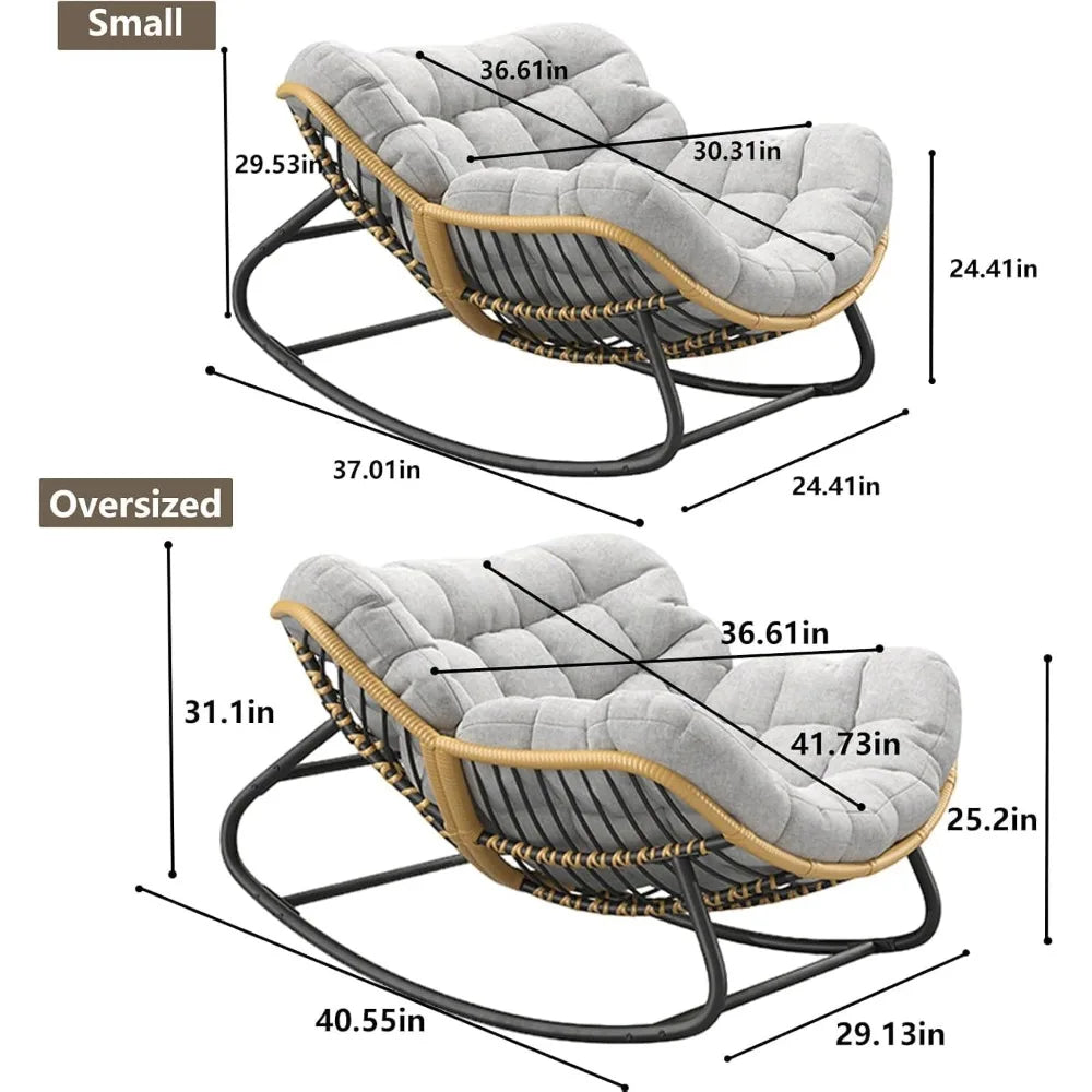 Outdoor/Indoor Rocking Chair,Papasan Chair,Outdoor Patio Porch Furniture,Rattan Wicker Lounge Chair Indoor,Rocker Egg Chair for
