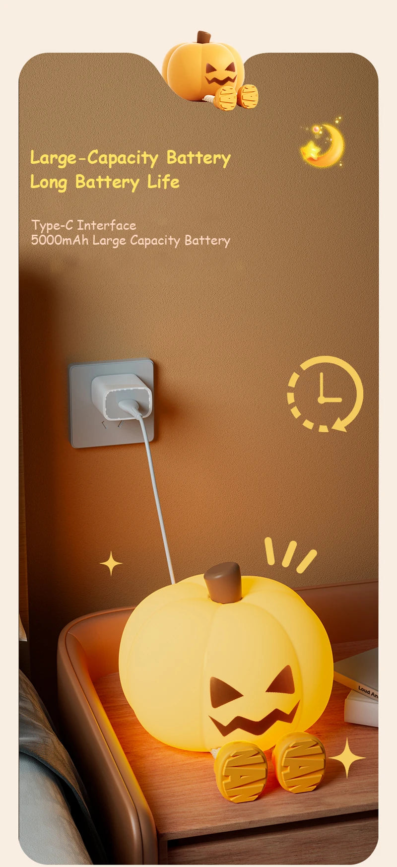 Pumpkin Night Light Cute Soft Silicone Safe Lamp Decorations Timing Dimmable Bedside Decor Kids Babies Halloween Gifts