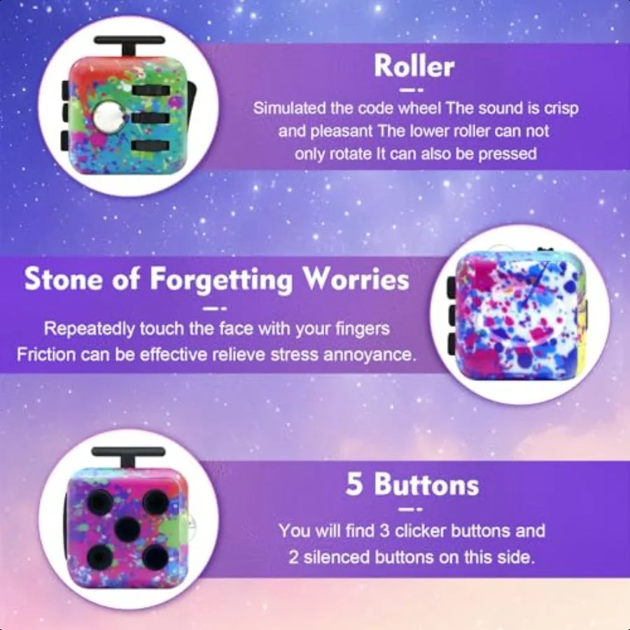 Lollyx Fidget Toy Cube 4 Pack Cube Fidget Anxiety Relief Toys for and Adults 6 Sided Fidget Toys Cube HandHeld for Adults ble S