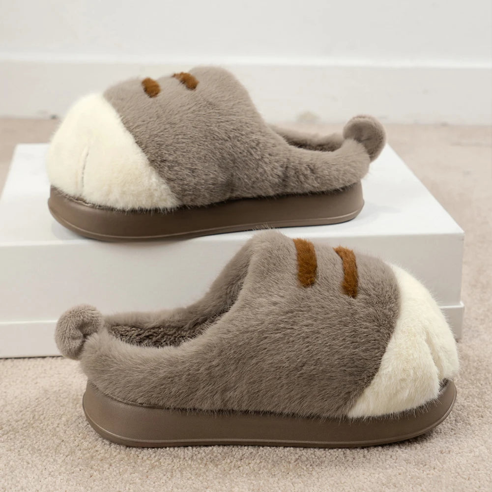 3D Cat Paw Slippers Women's Home Shoes Non Slip Furry Mules Female Fashion Warm Fluffy Slides Outdoor Cat Slippers for Autumn Wi