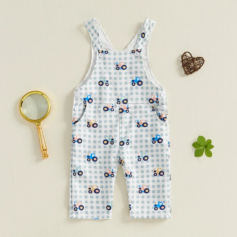 Cute Dinosaur Print Romper with Adjustable Straps and Square Neckline for Toddler Boys and Girls - Sleeveless Casual Jumpsuit