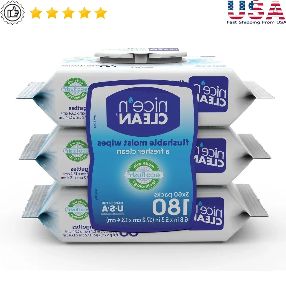 Plant-Based Flushable Wet Wipes 3 Pack Aloe Vitamin E Eco Flush Technology Hypoallergenic Septic Safe Toddler Friendly Soft