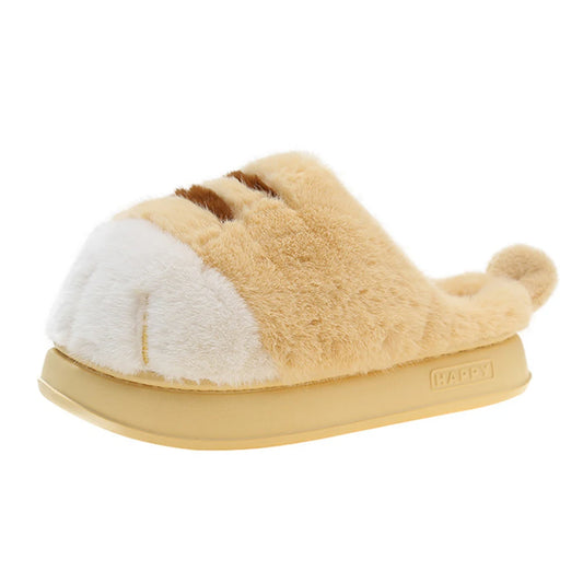 3D Cat Paw Slippers Women's Home Shoes Non Slip Furry Mules Female Fashion Warm Fluffy Slides Outdoor Cat Slippers for Autumn Wi
