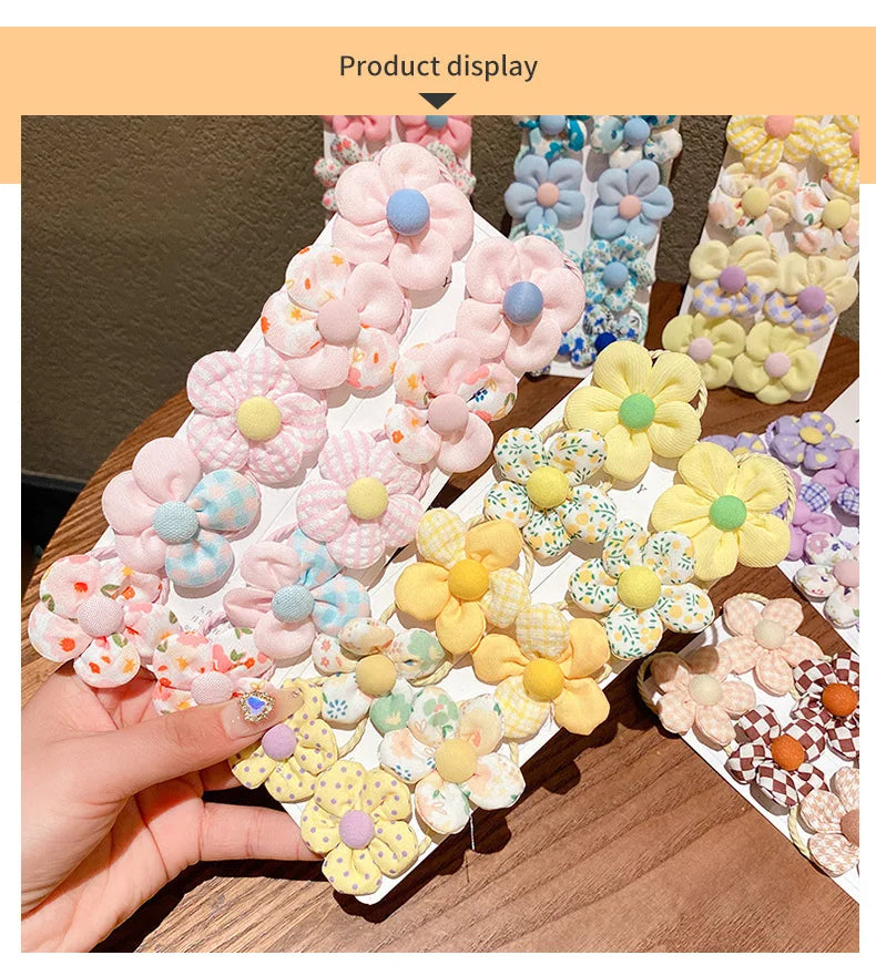 10 Pcs/Set New Baby Girl Cute Colors Flower Hair Bands Ponytail Holder Chilren Soft Scrunchies Rubber Kids Hair Accessories