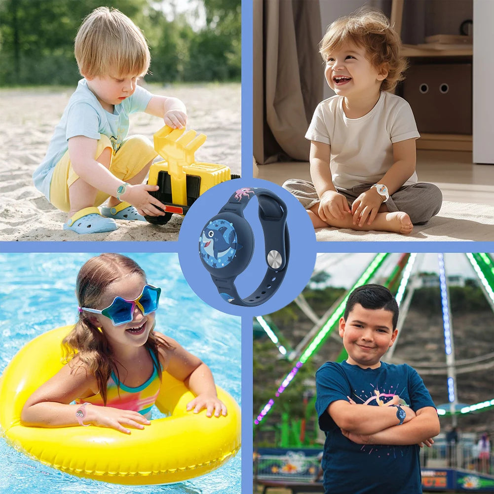 Cute Waterproof Silicone Toddler GPS Tracker Wristband for AirTag Kids Cartoon Design Lightweight