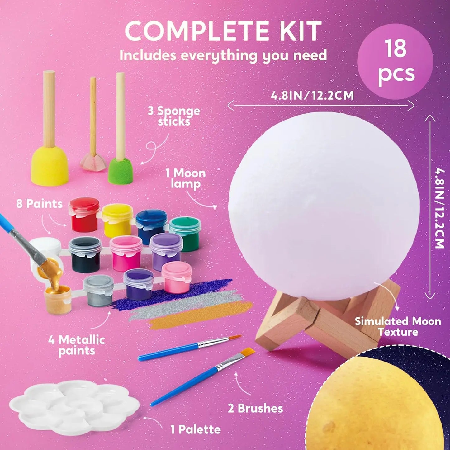 JOYFY DIY 3D Moon Night Light For Kid Paint Your Own Moon Lamp Kit Galaxy Lamp Arts and Crafts Kit School Activities Gifts