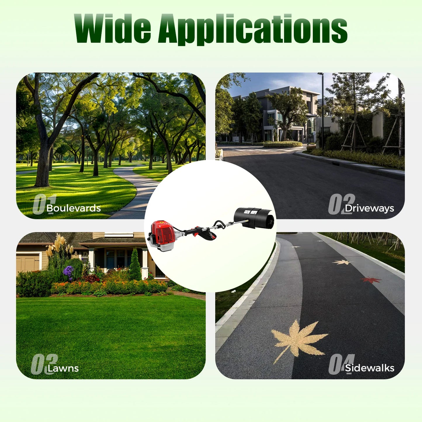 52CC 2.3HP Handheld Sweeper Manual Gas Power Sweeping Broom Artificial Grass Brush Gasoline Powered Broom Garden Lawn Sweeper