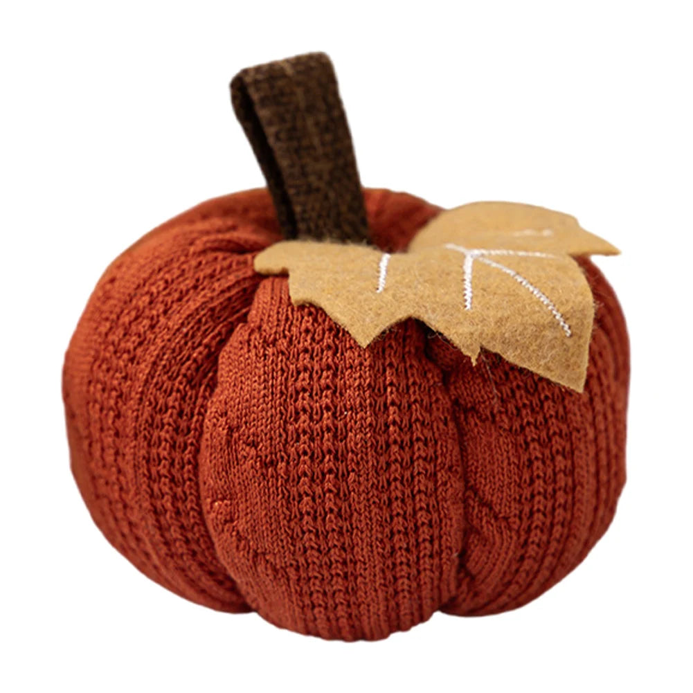 1-3PCS Autumn New Knit Mini Pumpkin with Maple Leaf Decoration Halloween Thanksgiving Day Kitchen Centerpiece Ornament Gifts