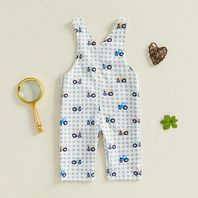 Cute Dinosaur Print Romper with Adjustable Straps and Square Neckline for Toddler Boys and Girls - Sleeveless Casual Jumpsuit