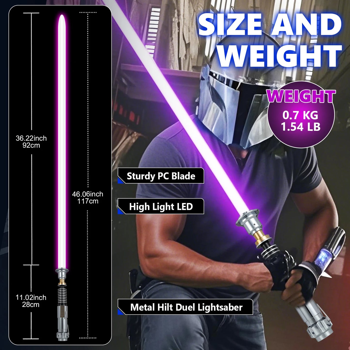 PHS Luke V2 Smooth Swing Lightsaber Metal Hilt for Heavy Dueling Color Changing Sounds Force Blaster Jedi Laser Sword Toys