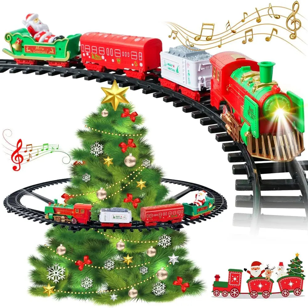 VATOS Hanging Christmas Train Set Toy Light and Sound Train Around Christmas Tree Decoration Gift Indoor Home Toys for Kids