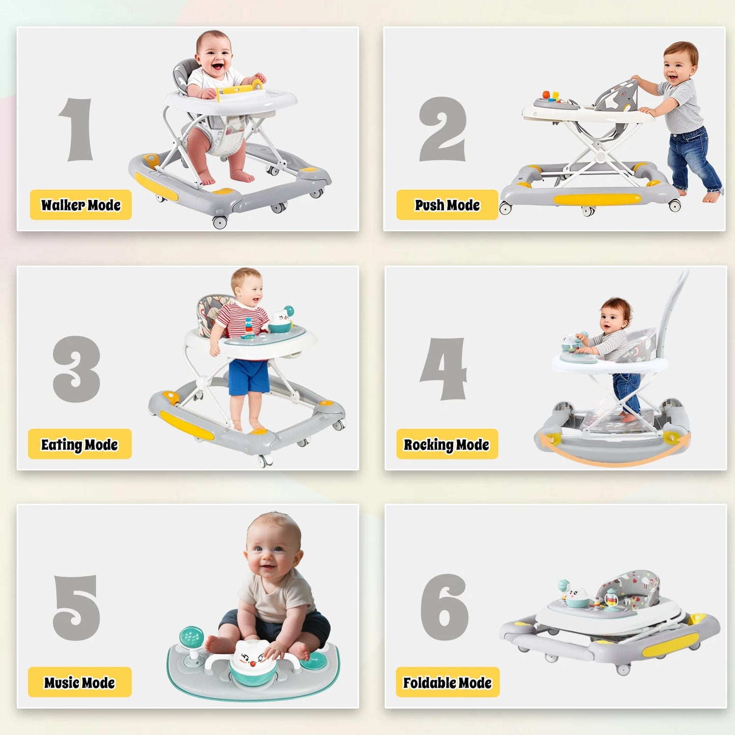 Baby Multi-Functional Comfortable Walker With Awning Anti-Rollover Baby Walker Can Sit Adjust And Shake The Walker For Boy Girls