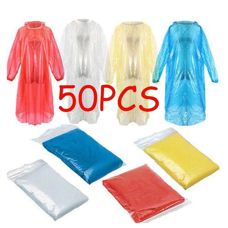10/30/50PC Disposable Raincoat Adult Emergency Waterproof Rain Coat Hiking Camping Poncho Hood Raincoat Outdoor Travel Rain Wear