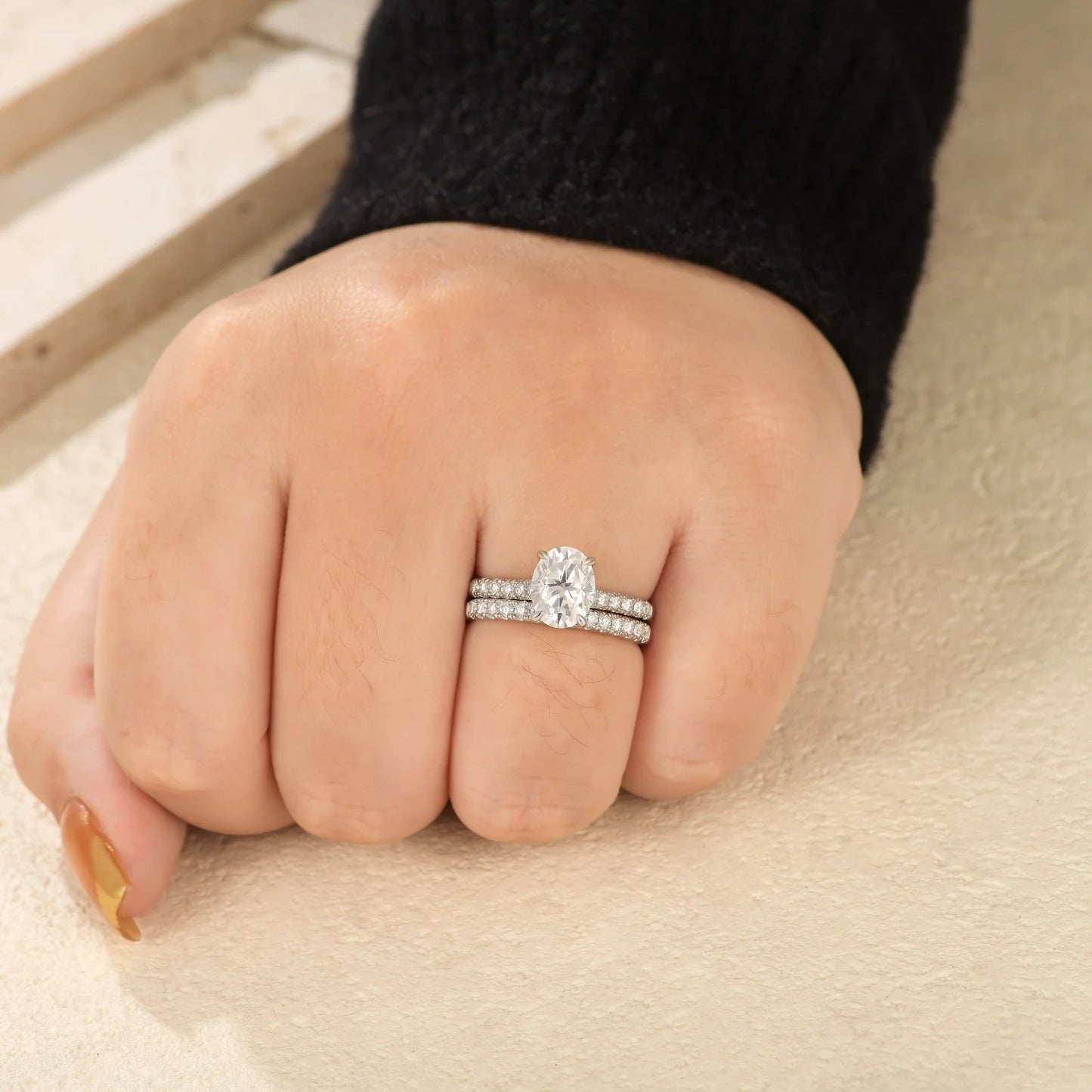 Newshe Oval 2Ct Moissanite Wedding Rings Set for Women D color VVS1 925 Sterling Sliver Luxury Engagement Ring