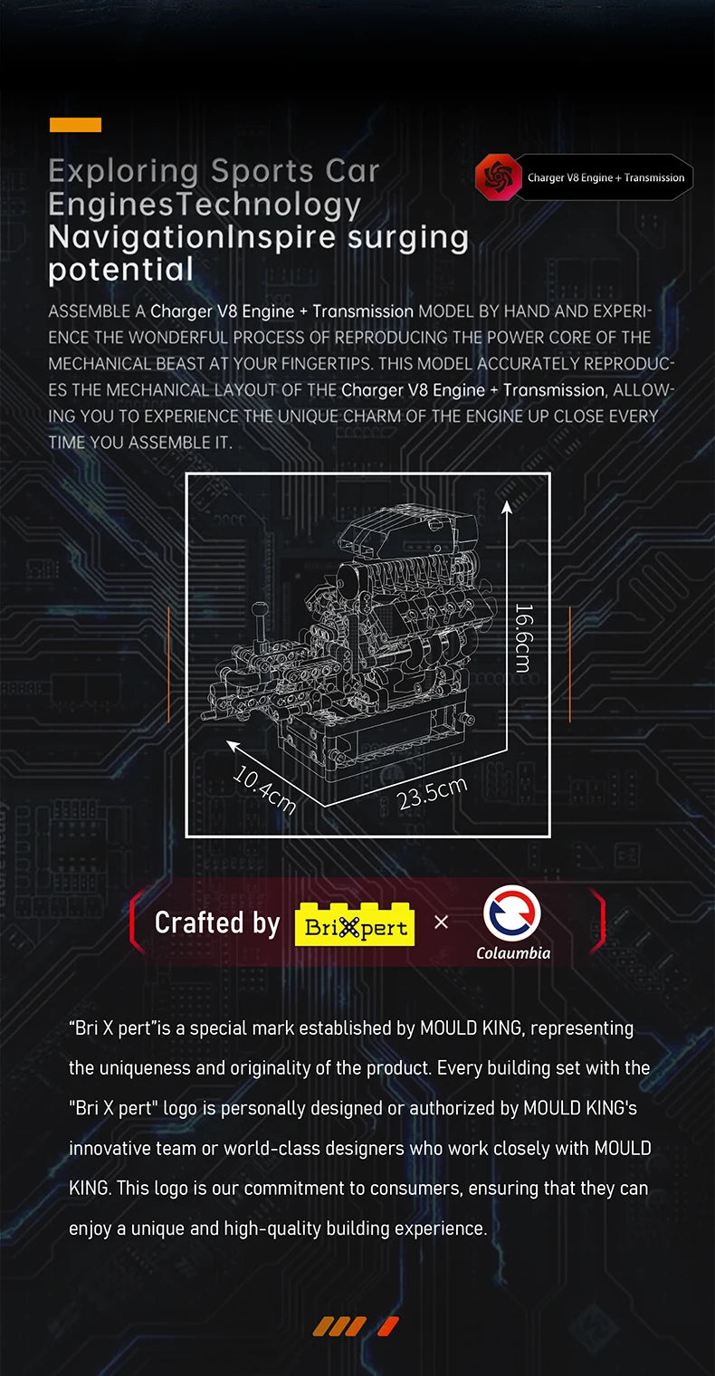 Mould King 10225 Technical Engine Toys The Motorized V8 Car Engine Building Block Assembly Engine Brick Set Kids Christmas Gift
