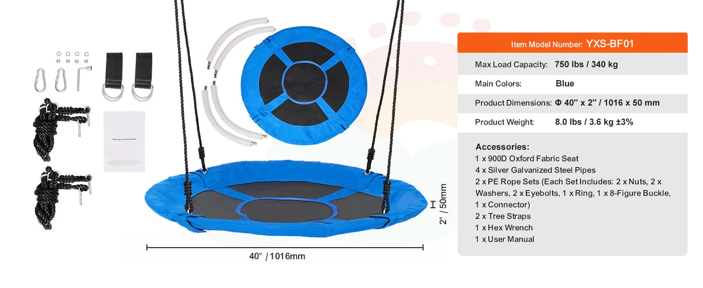 SucceBuy Tree Swing Saucer Swing 750lbs Swing Seat 2 Tree Hanging Straps Adjustable Multi-Strand Ropes Round Swing Kids Outdoor