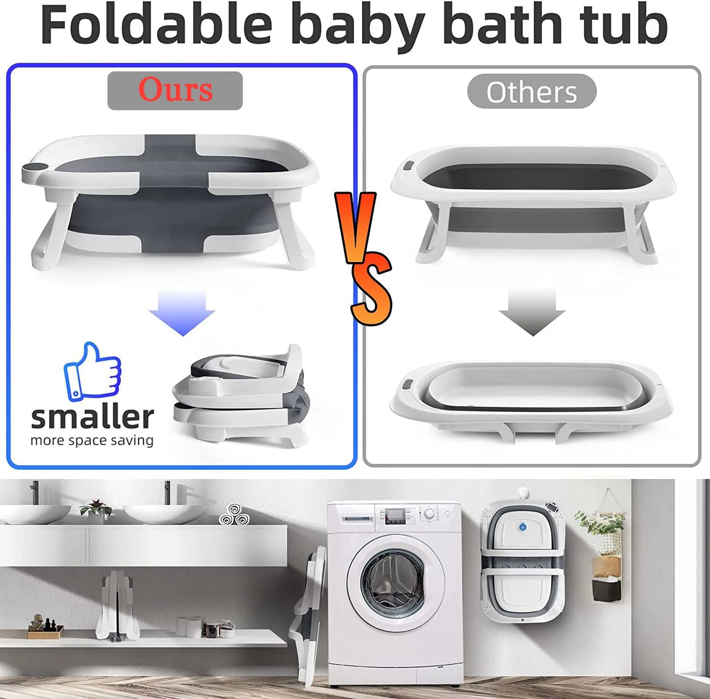 Baby Bath Tub with Bath Cushion Foldable Bathtub with Thermometer Shower Cap Shower Brush for Newborn and Toddler 0-36 Months