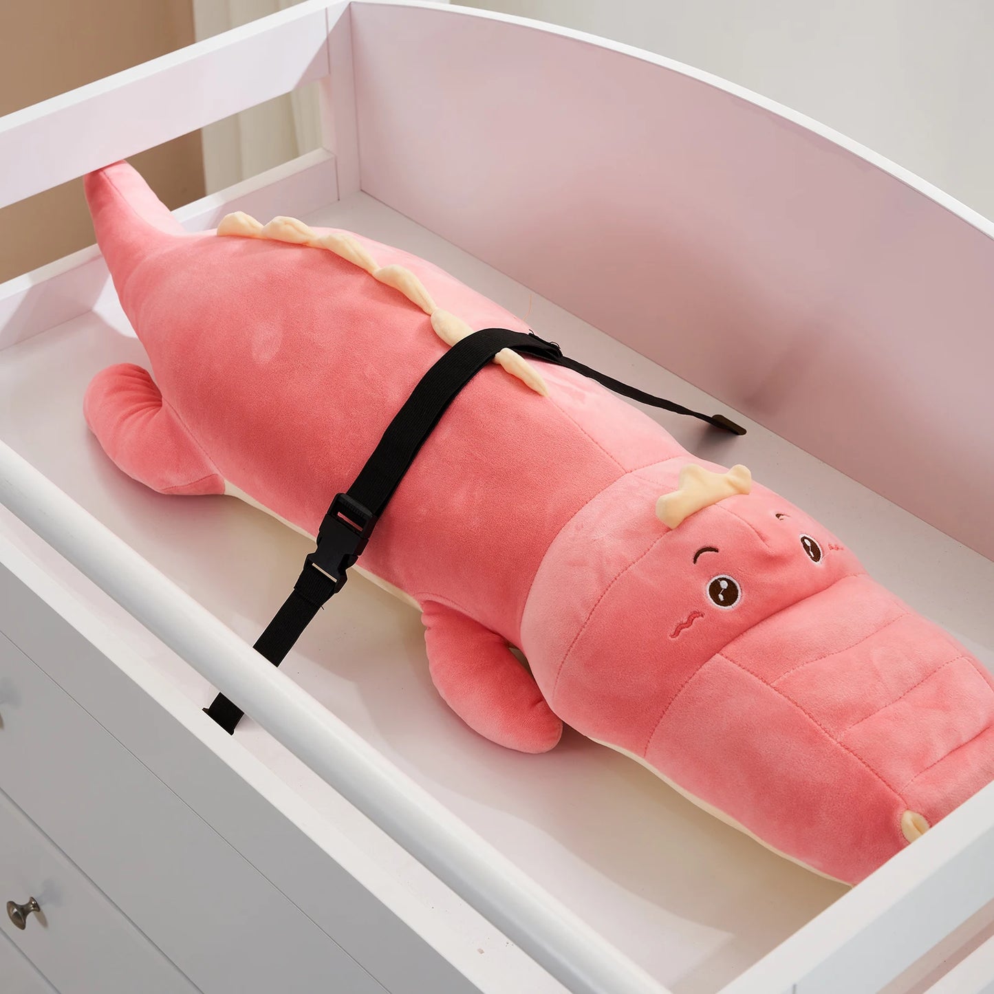 White three-drawer baby crib with safety rail, wooden baby crib with storage combination