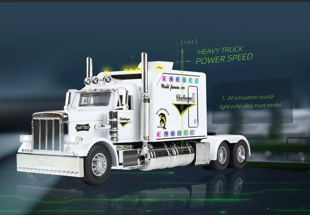 1:24 Peterbilt 389 alloy car model, with lighting and simulated sound effects,Toy Trucks for Boys gift