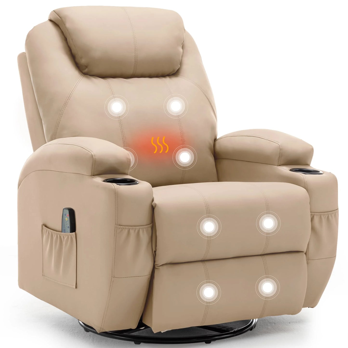 Recliner Chair with Massage and Heat, 360° Swivel Rocking Chairs for Adults, Remote Control and Cup Holder for Living Room