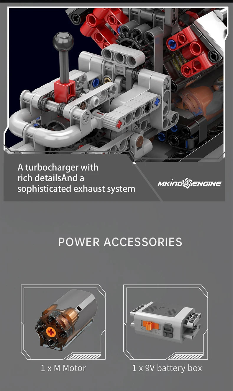 Mould King 10225 Technical Engine Toys The Motorized V8 Car Engine Building Block Assembly Engine Brick Set Kids Christmas Gift