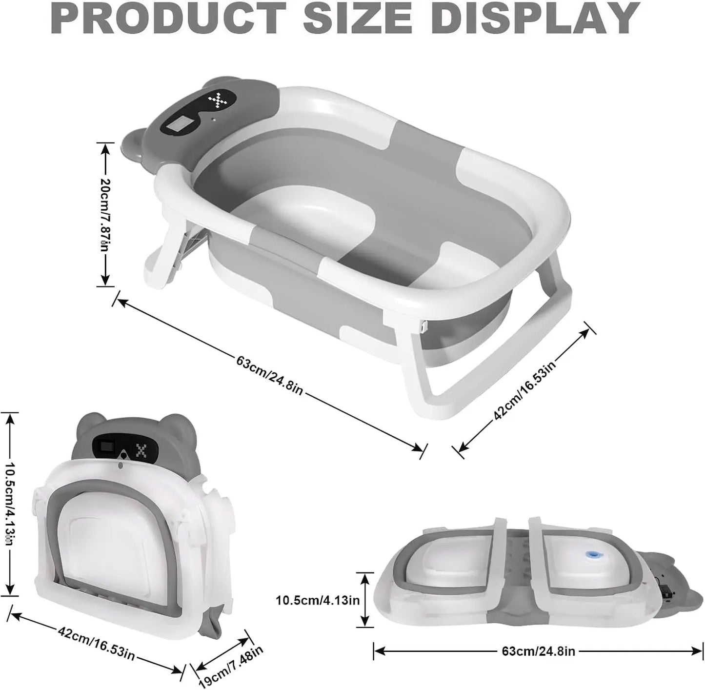 Baby Bath Tub with Bath Cushion Foldable Bathtub with Thermometer Shower Cap Shower Brush for Newborn and Toddler 0-36 Months