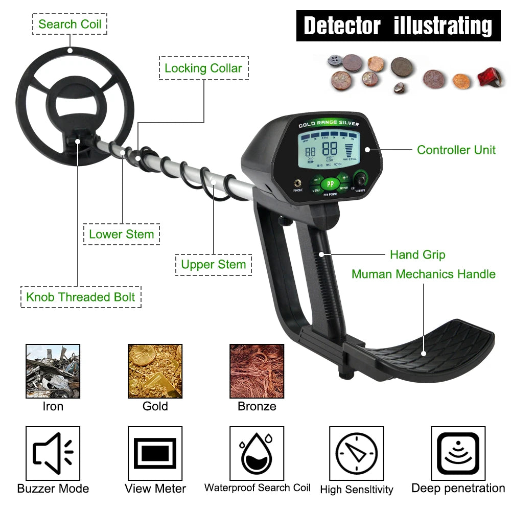 MD-4090 Metal Detector Professional Gold Digger LCD Treasure Hunter Pinpointer Underground Gold Detector High Precise Search