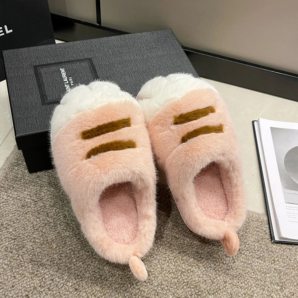 3D Cat Paw Slippers Women's Home Shoes Non Slip Furry Mules Female Fashion Warm Fluffy Slides Outdoor Cat Slippers for Autumn Wi