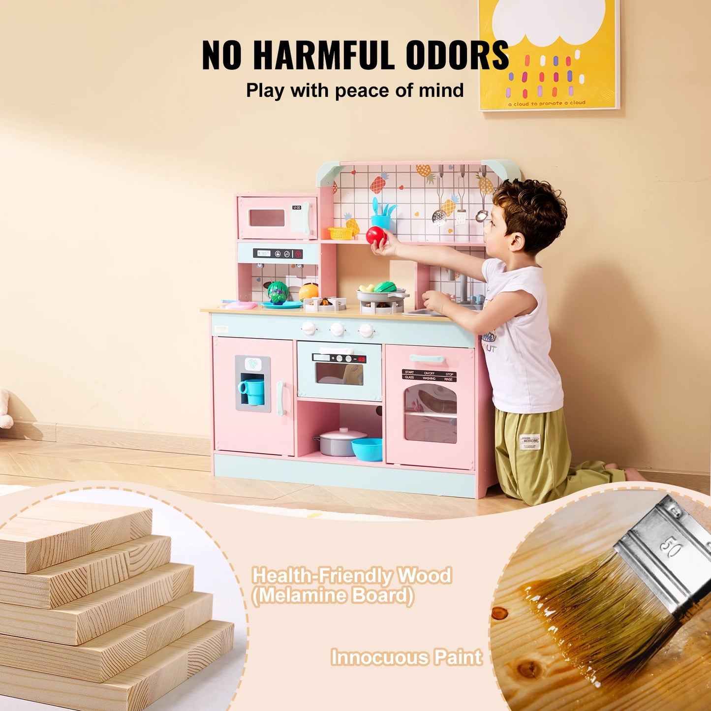 SucceBuy Pretend Play Cooking Toy for Kids Chef Playset Kitchen Accessories with Lights & Sounds for Toddles Girls Boys Ages 3+