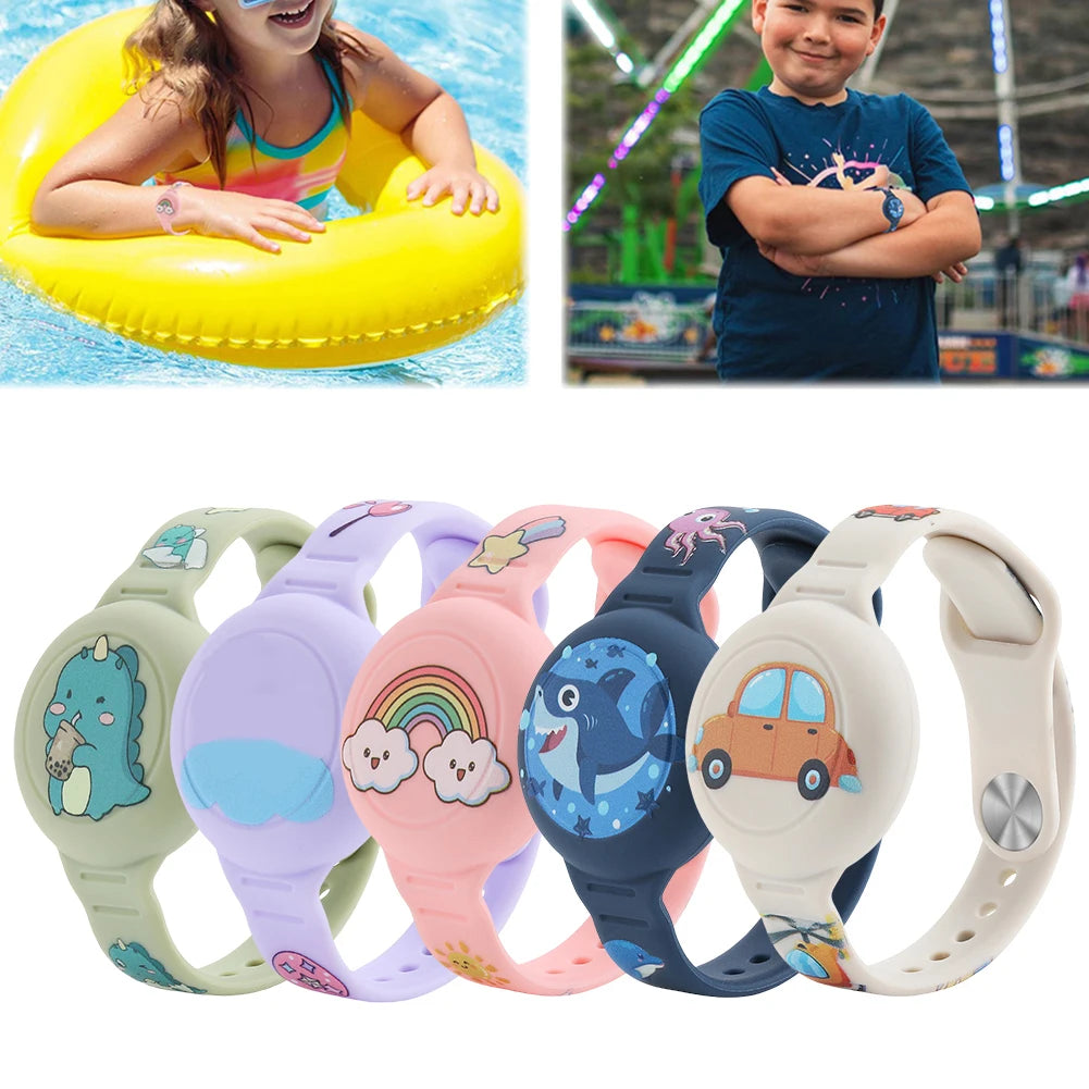 Cute Waterproof Silicone Toddler GPS Tracker Wristband for AirTag Kids Cartoon Design Lightweight