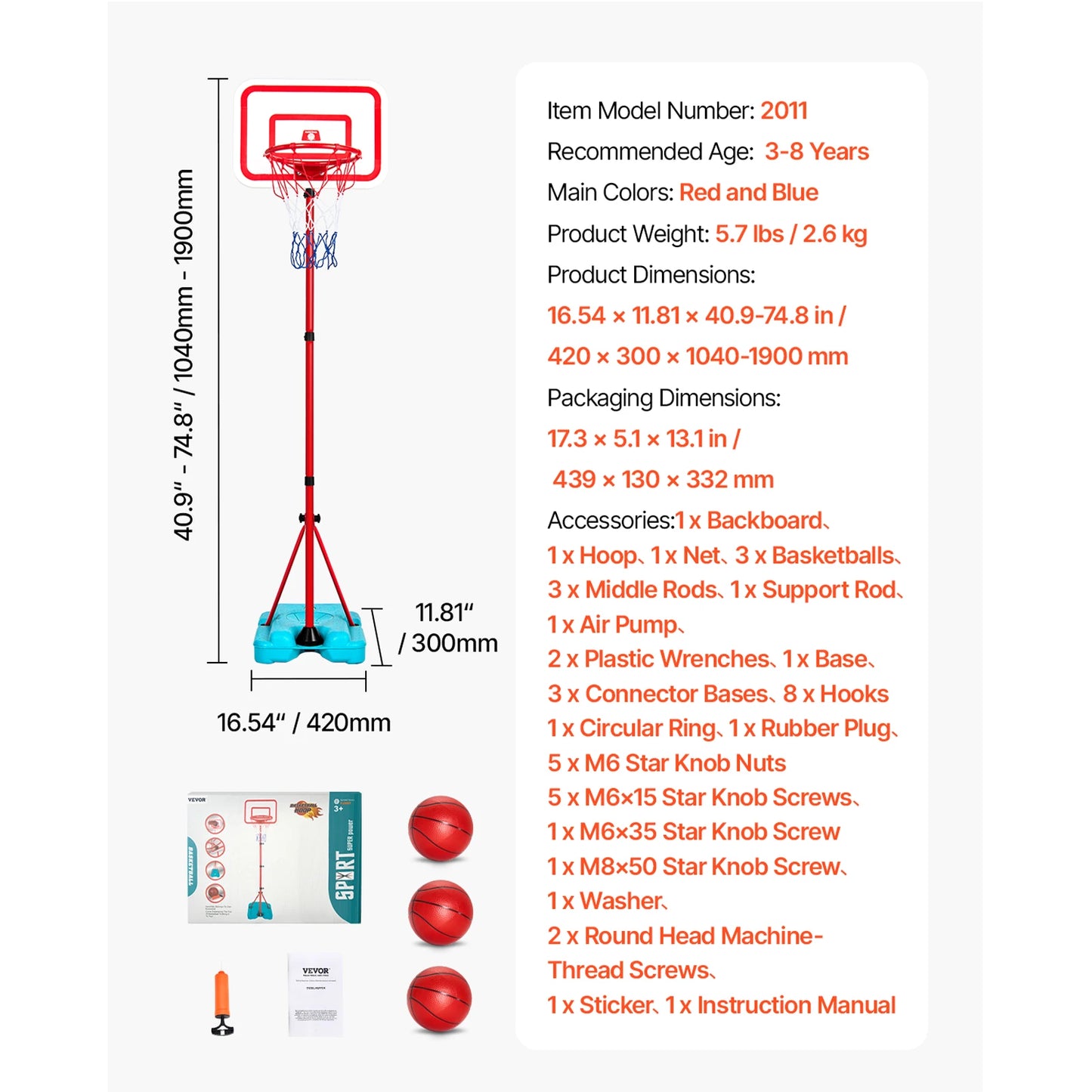 SucceBuy Toddler Adjustable Basketball Hoop 104-190CM Rack for Kids Outdoor Indoor Ball Sport Backboard Rim Shoot Children Toys
