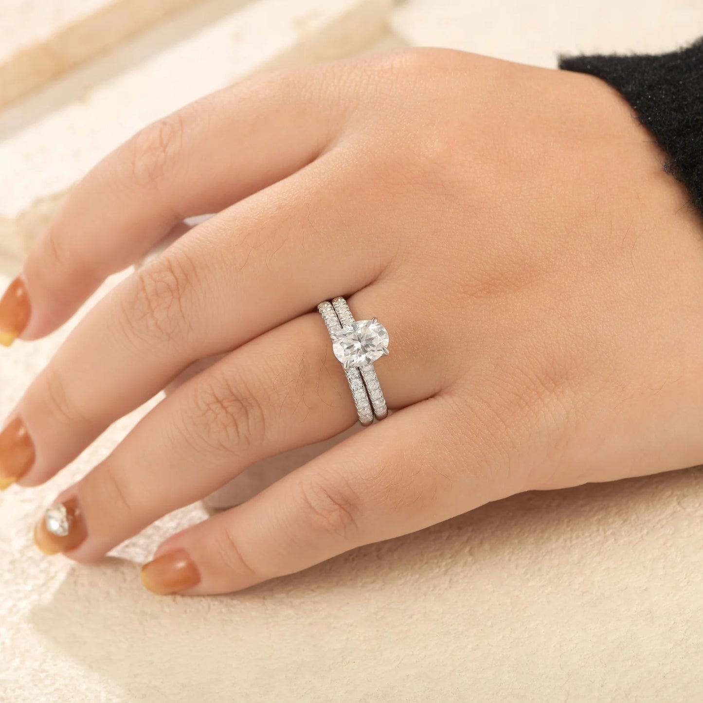 Newshe Oval 2Ct Moissanite Wedding Rings Set for Women D color VVS1 925 Sterling Sliver Luxury Engagement Ring