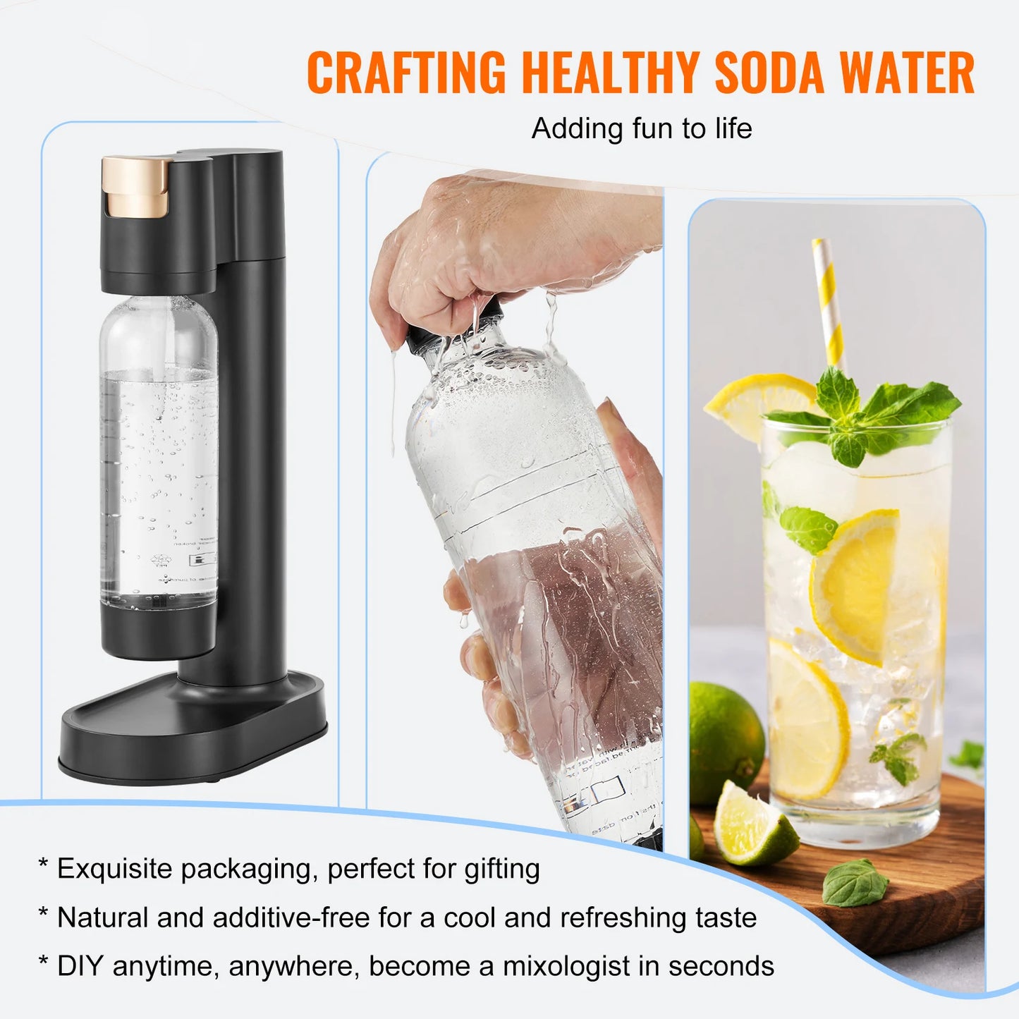 SucceBuy Sparkling Water Maker, Soda Maker Machine for Home Carbonating, Seltzer Water Starter Kit with BPA free 1L PET Bottle