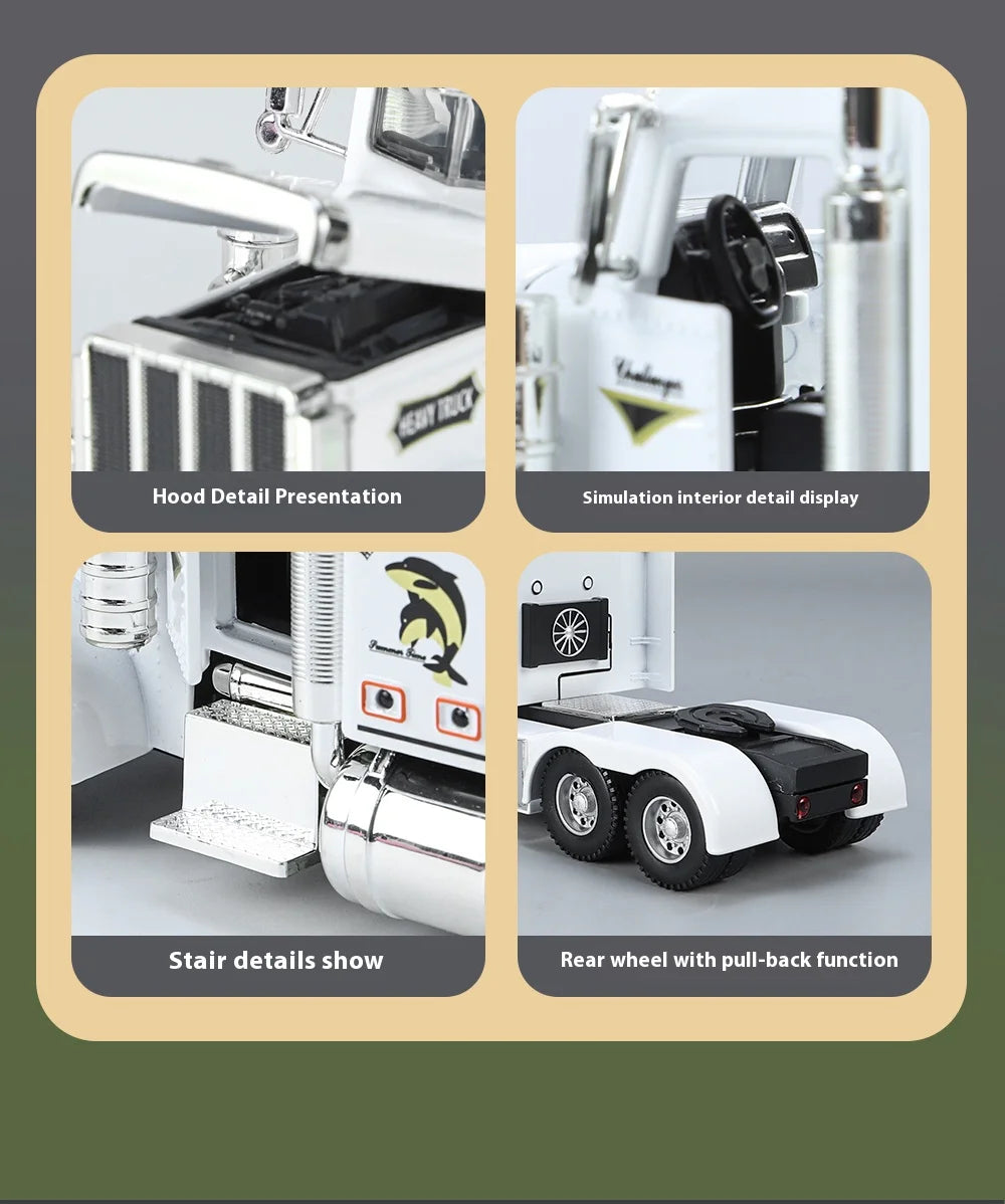 1:24 Peterbilt 389 alloy car model, with lighting and simulated sound effects,Toy Trucks for Boys gift