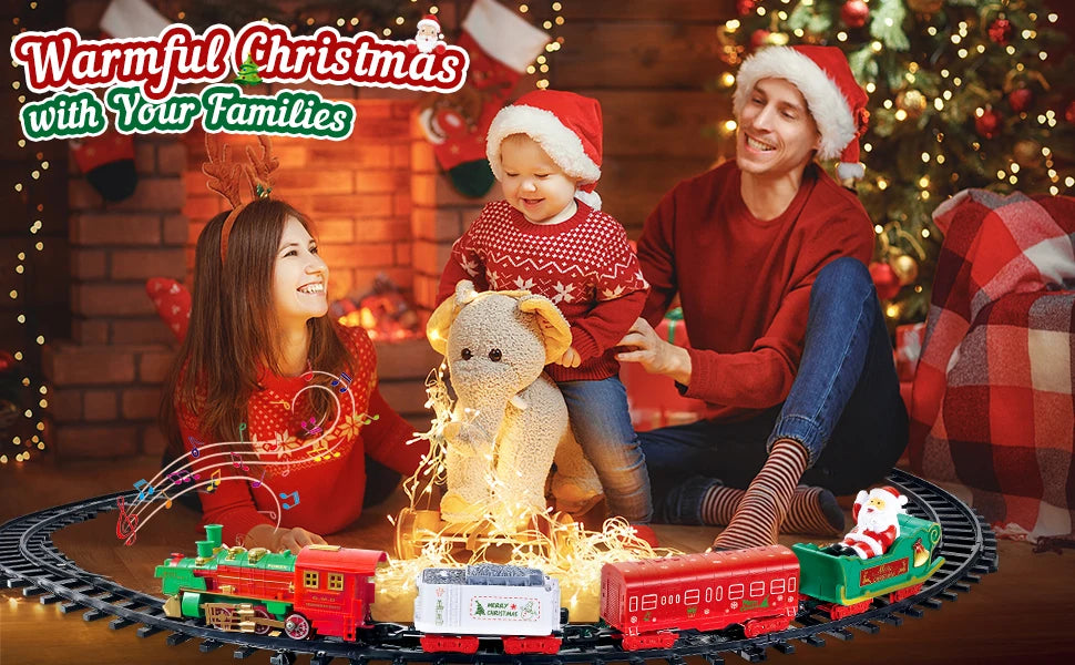 VATOS Hanging Christmas Train Set Toy Light and Sound Train Around Christmas Tree Decoration Gift Indoor Home Toys for Kids