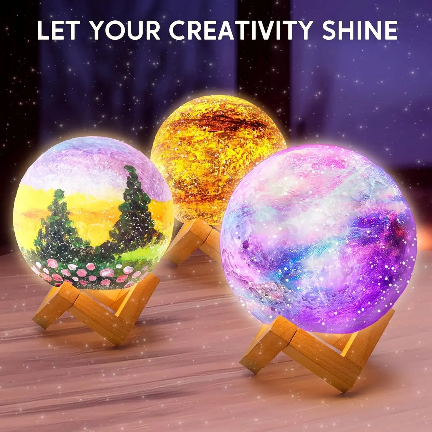 JOYFY DIY 3D Moon Night Light For Kid Paint Your Own Moon Lamp Kit Galaxy Lamp Arts and Crafts Kit School Activities Gifts