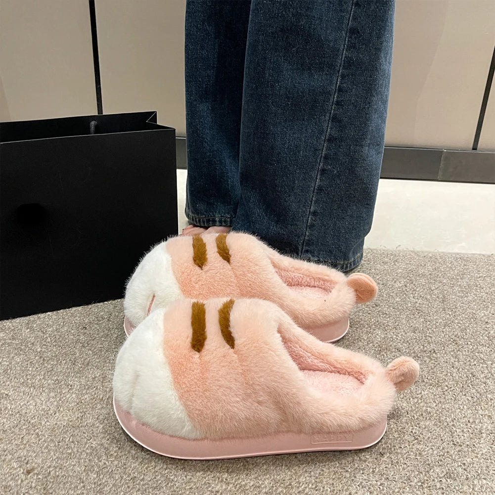 3D Cat Paw Slippers Women's Home Shoes Non Slip Furry Mules Female Fashion Warm Fluffy Slides Outdoor Cat Slippers for Autumn Wi