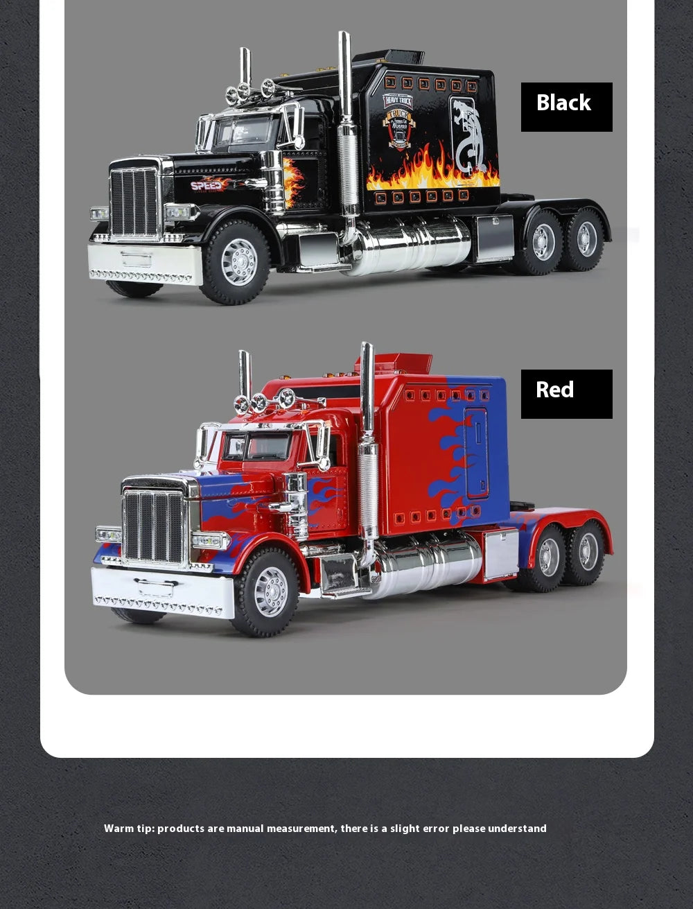 1:24 Peterbilt 389 alloy car model, with lighting and simulated sound effects,Toy Trucks for Boys gift