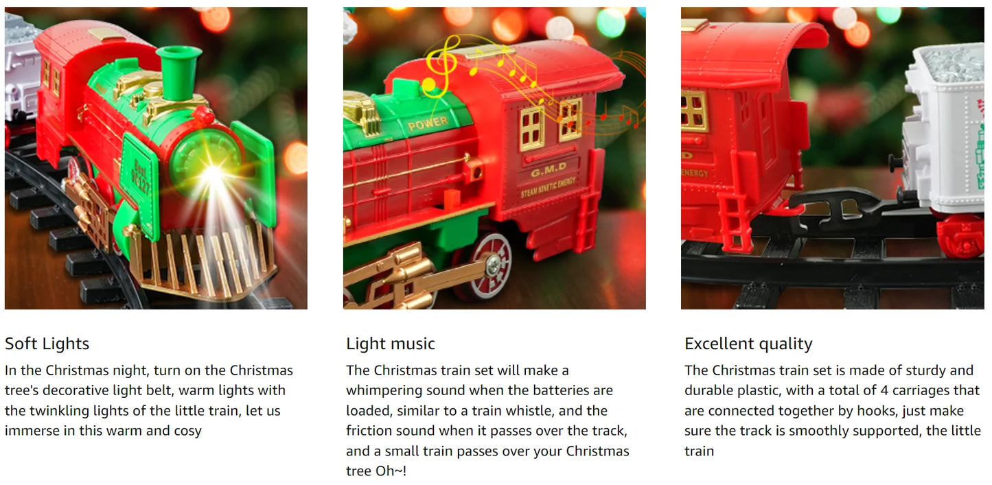 VATOS Hanging Christmas Train Set Toy Light and Sound Train Around Christmas Tree Decoration Gift Indoor Home Toys for Kids